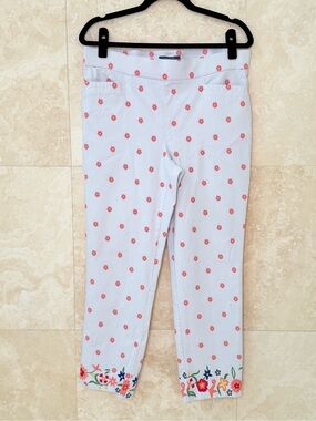 Verve Blues White Floral Print Stretch Capri Pants Large Cottagecore